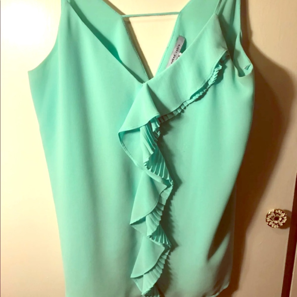 Mint green chiffon tank blouse with ruffle NWOT